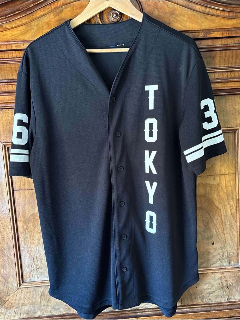 Tokyo Graphic Baseball Jersey Black w White Lettering & Number 36 Streetwear L
